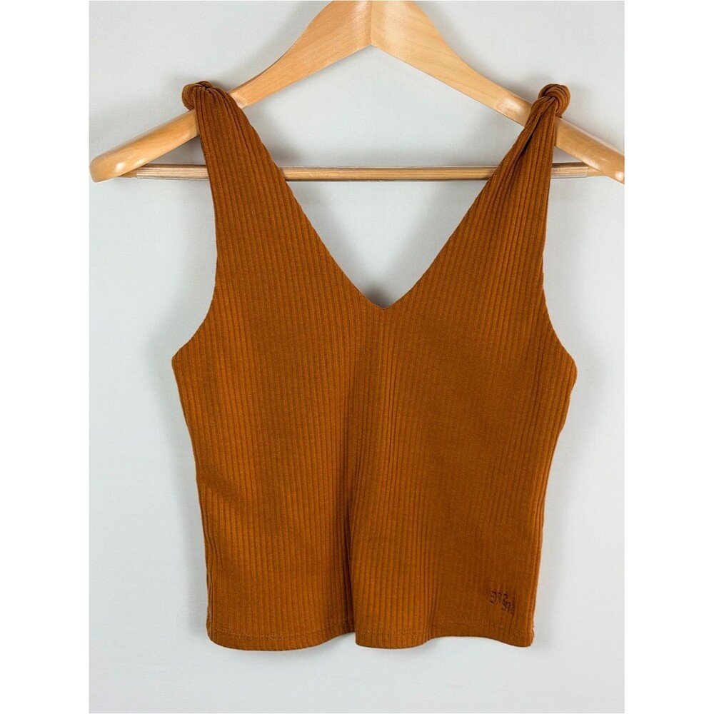 Miss Me Ribbed V Neck Tank Top Brown Knot Strap Fitted Y2K Small